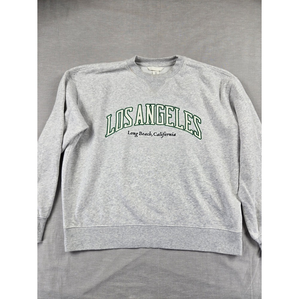 HM Womens Los Angeles Long Beach California Sweatshirt Grey Green Small 2664